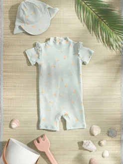 Mamas & Papas Green Lemon Print Textured Short Sleeve Rashsuit