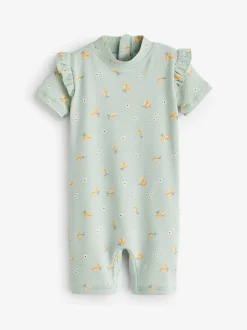 Mamas & Papas Green Lemon Print Textured Short Sleeve Rashsuit