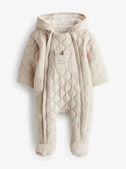 Mamas & Papas Natural Natural Quilted Bear 100% Cotton Jersey Pramsuit