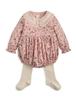 Mamas & Papas Pink Bramble Print Short Romper & Tights Set