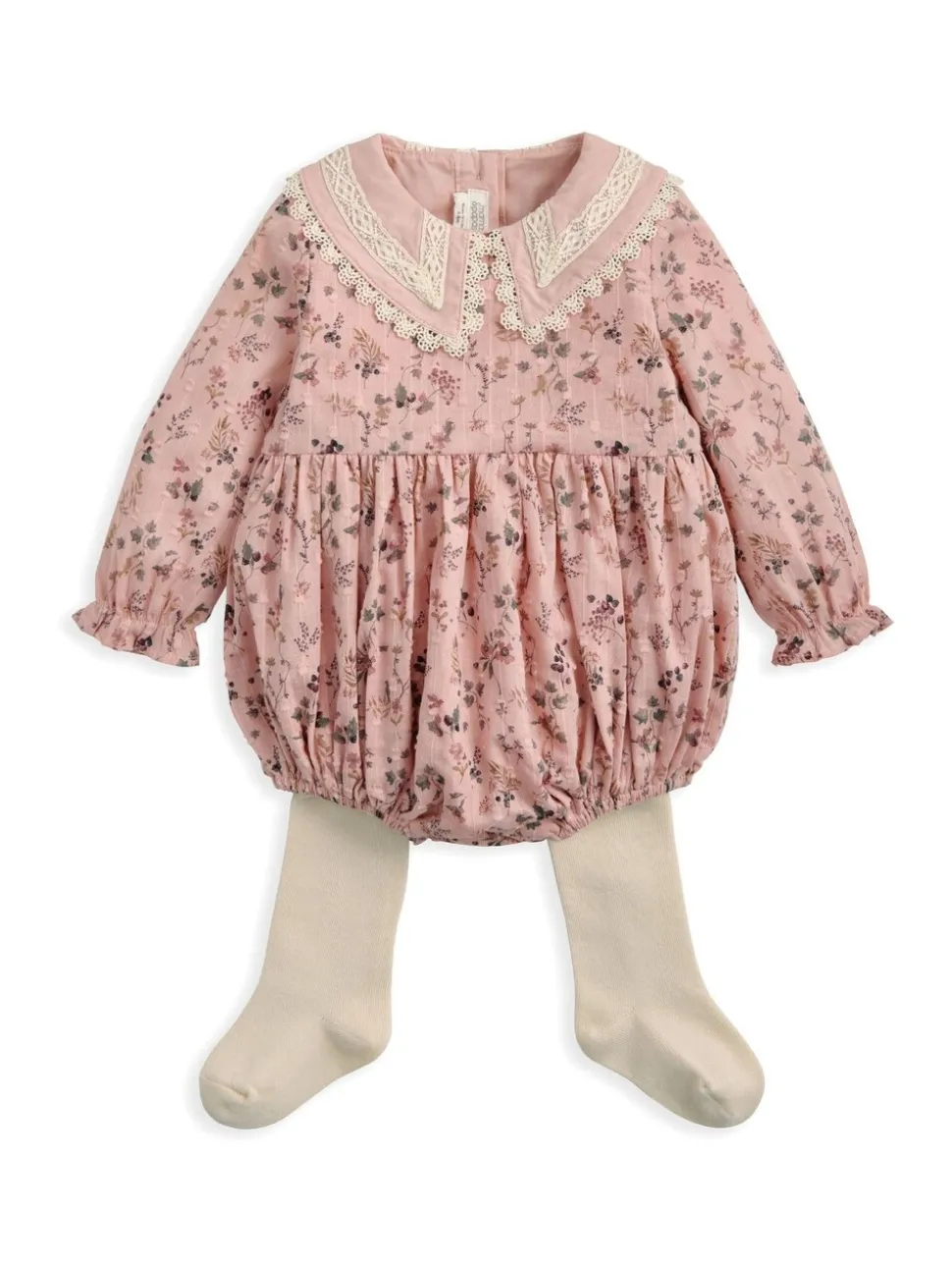 Mamas & Papas Pink Bramble Print Short Romper & Tights Set