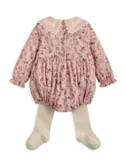 Mamas & Papas Pink Bramble Print Short Romper & Tights Set