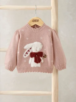 Mamas & Papas Pink Bunny Christmas Jumper
