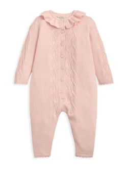 Mamas & Papas Pink Diamond Stitch Knitted Romper with Frill Collar