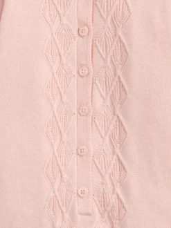 Mamas & Papas Pink Diamond Stitch Knitted Romper with Frill Collar