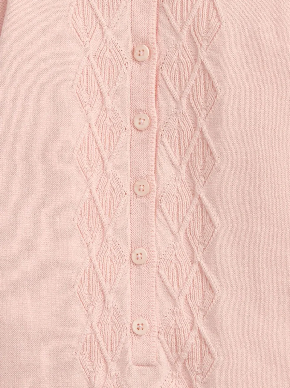 Mamas & Papas Pink Diamond Stitch Knitted Romper with Frill Collar