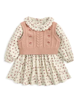 Mamas & Papas Pink Floral Frill Collar Dress & Embroidered Vest Set