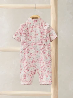 Mamas & Papas Pink Floral Print Short Sleeve Rashsuit