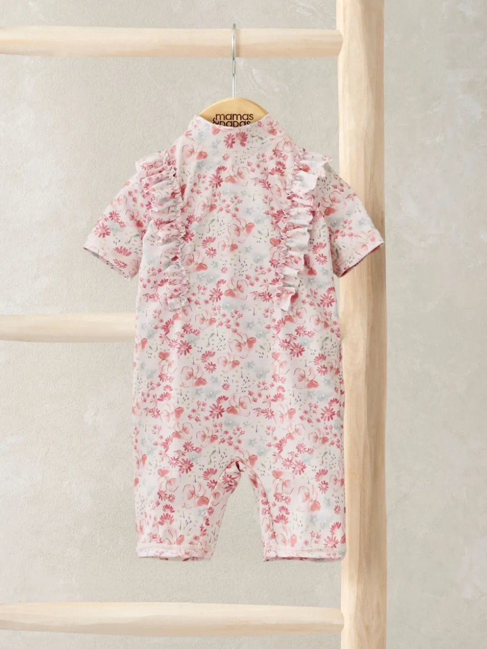Mamas & Papas Pink Floral Print Short Sleeve Rashsuit