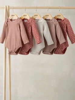 Mamas & Papas Pink Woodblock Long Sleeve Bodysuits Pack of 5