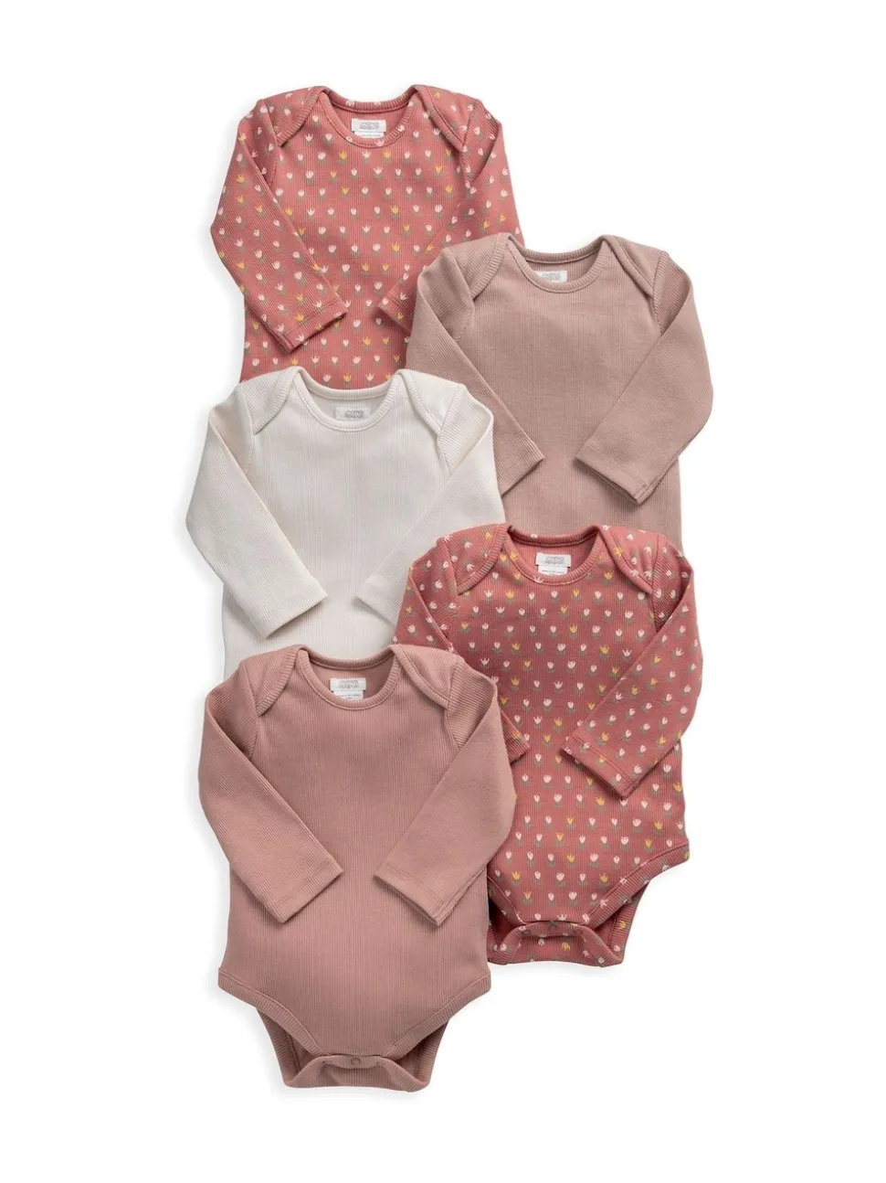 Mamas & Papas Pink Woodblock Long Sleeve Bodysuits Pack of 5