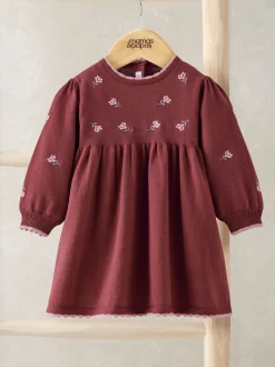 Mamas & Papas Red Red Floral Embroidered Knit Dress