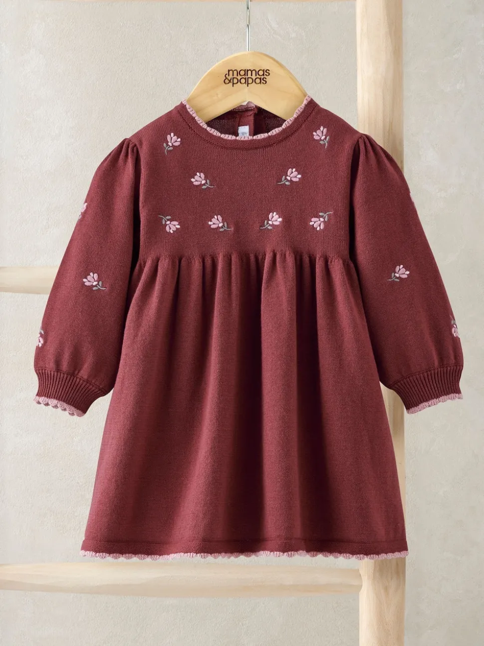 Mamas & Papas Red Red Floral Embroidered Knit Dress