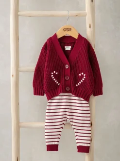 Mamas & Papas Red Red Ho Ho Ho Christmas Cardigan & Leggings Knit Set