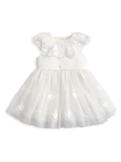 Mamas & Papas White Embroidered Mesh Flower Girl Dress with Cape Collar