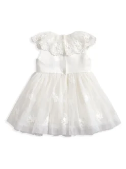 Mamas & Papas White Embroidered Mesh Flower Girl Dress with Cape Collar