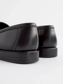Matt Black Narrow Fit (E) Leather Tassel Loafer School Shoes
