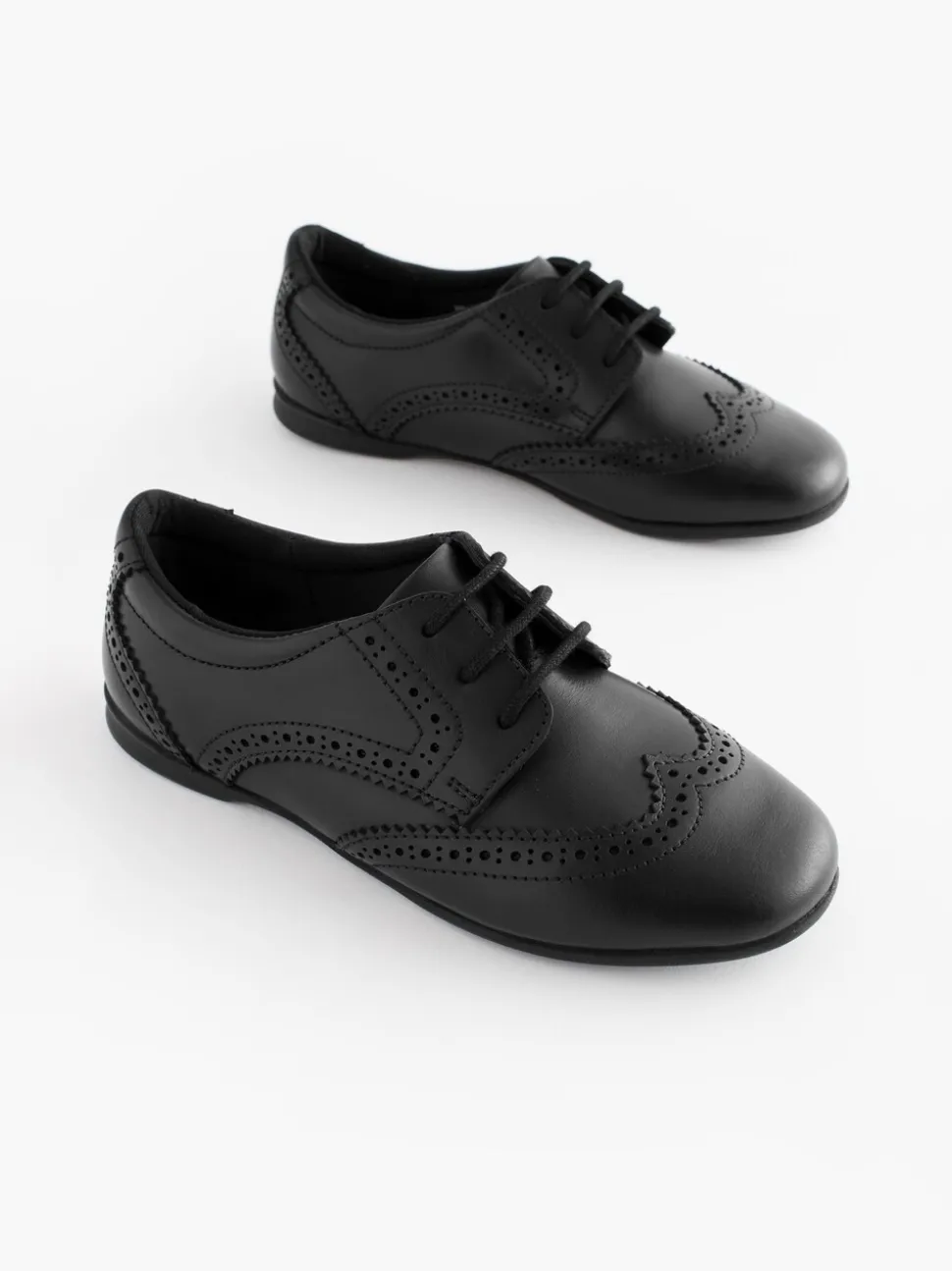 Matt Black Narrow Fit (E) Leather Brogue Lace-Up School Shoes