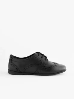 Matt Black Narrow Fit (E) Leather Brogue Lace-Up School Shoes