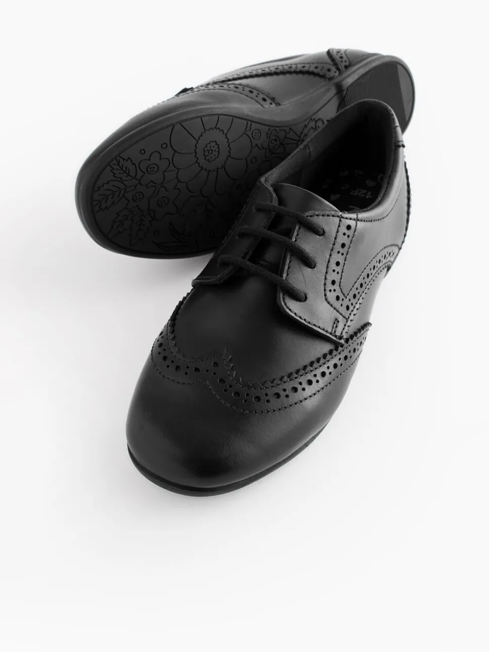 Matt Black Narrow Fit (E) Leather Brogue Lace-Up School Shoes