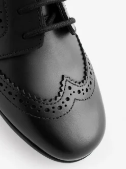 Matt Black Narrow Fit (E) Leather Brogue Lace-Up School Shoes