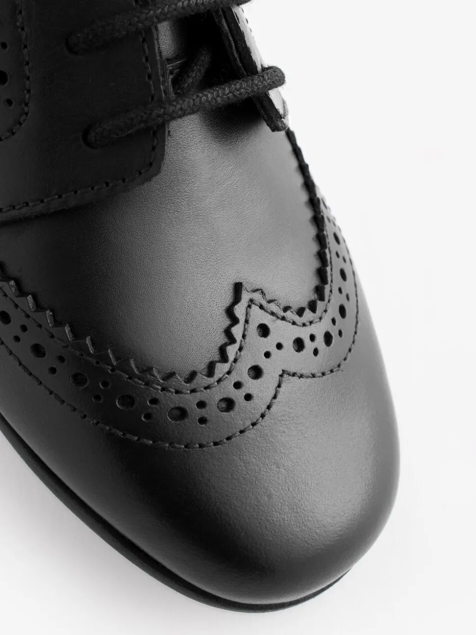 Matt Black Narrow Fit (E) Leather Brogue Lace-Up School Shoes