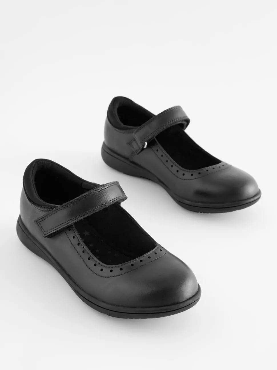Matt Black Narrow Fit (E) School Leather Brogue Detail Mary Jane Shoes