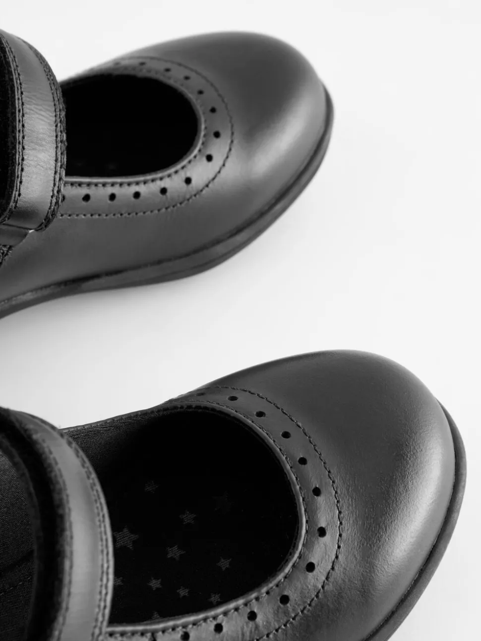 Matt Black Narrow Fit (E) School Leather Brogue Detail Mary Jane Shoes