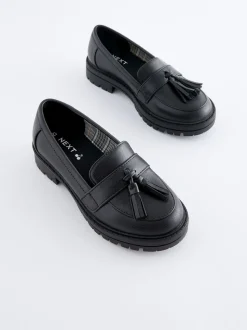 Matt Black School Chunky Tassel Loafers
