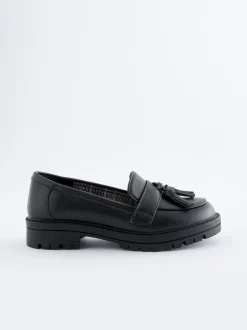Matt Black School Chunky Tassel Loafers