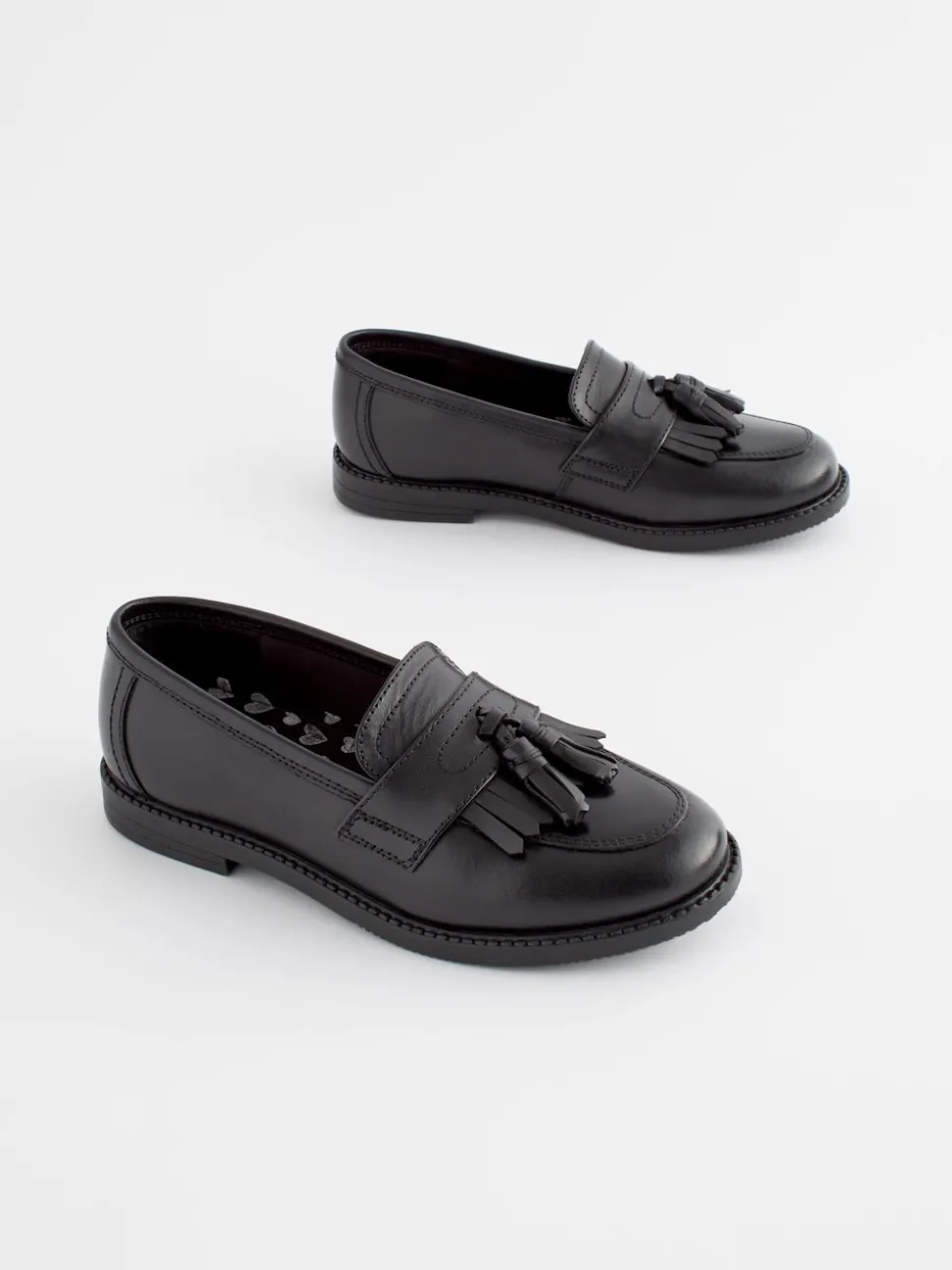 Matt Black Standard Fit (F) Leather Tassel Loafer School Shoes