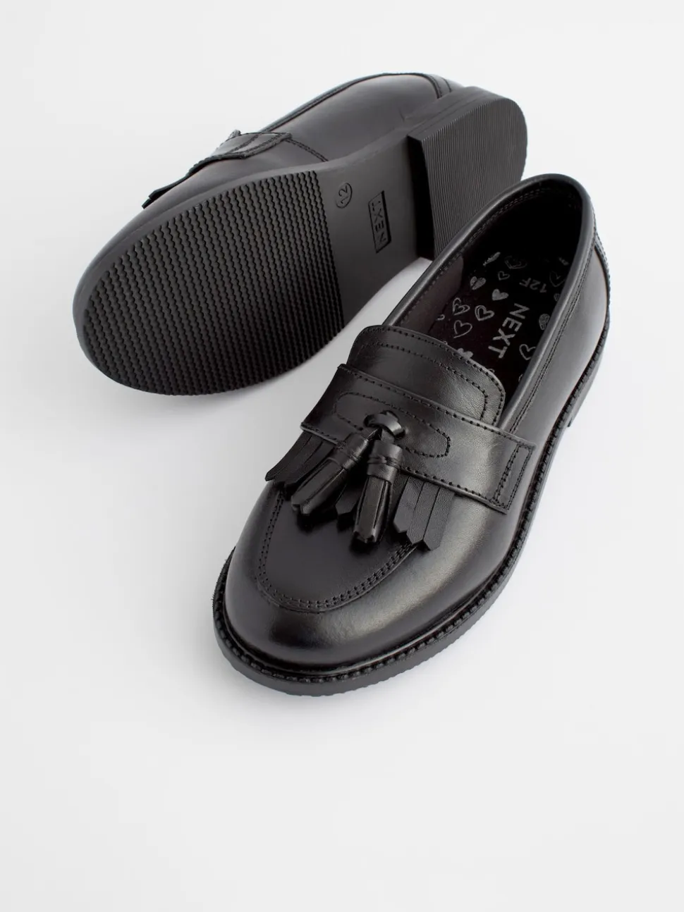 Matt Black Standard Fit (F) Leather Tassel Loafer School Shoes