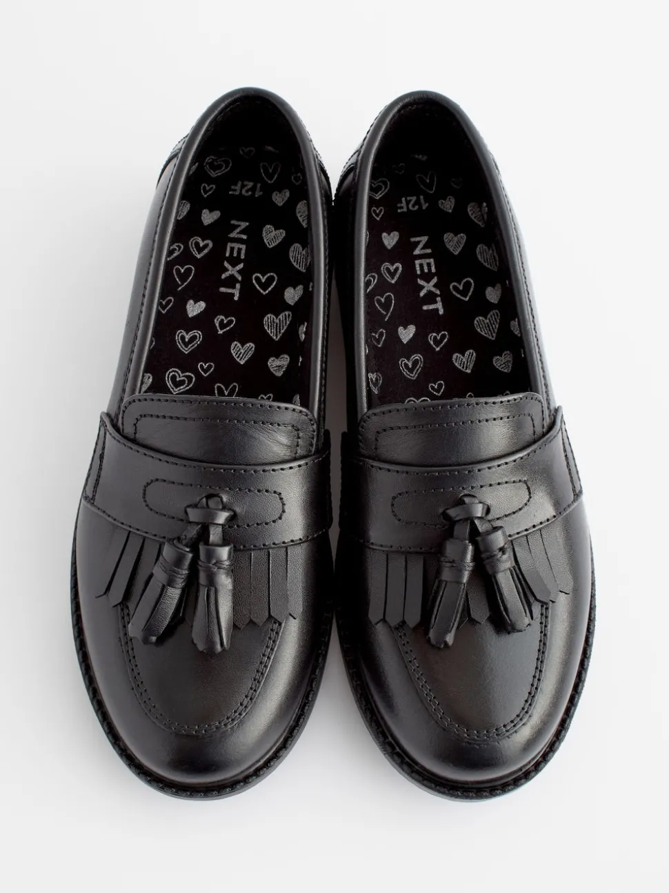 Matt Black Standard Fit (F) Leather Tassel Loafer School Shoes