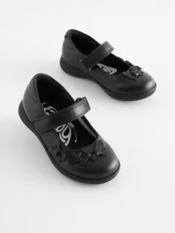 Matt Black Standard Fit (F) School Junior Butterfly Mary Jane Shoes