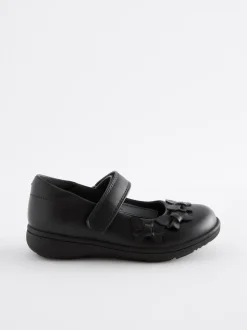 Matt Black Standard Fit (F) School Junior Butterfly Mary Jane Shoes