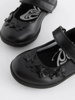 Matt Black Standard Fit (F) School Junior Butterfly Mary Jane Shoes