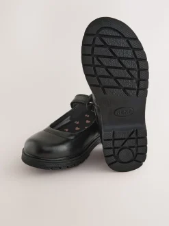 Matt Black Standard Fit (F) School Leather Chunky Mary Jane Shoes