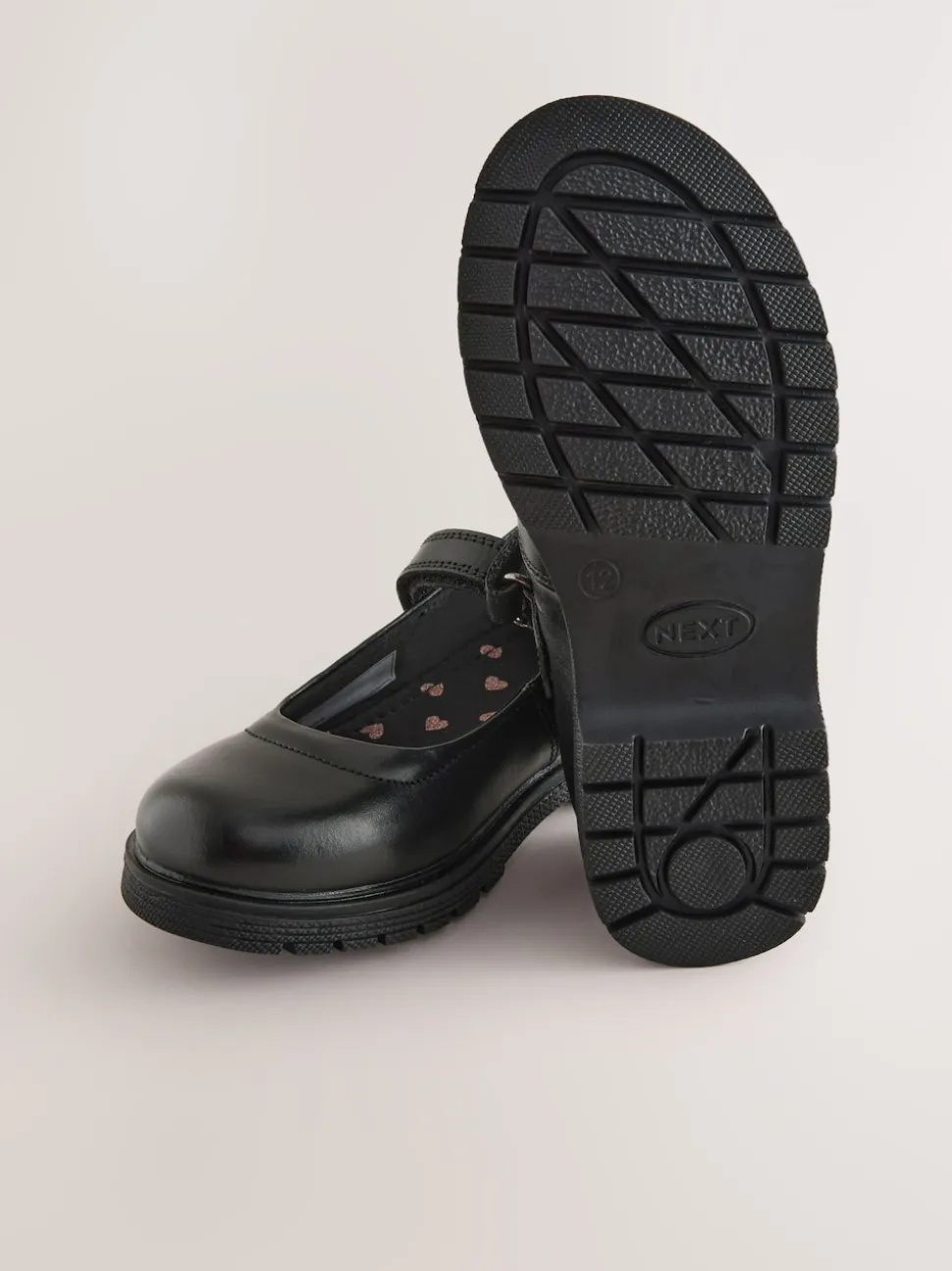Matt Black Standard Fit (F) School Leather Chunky Mary Jane Shoes