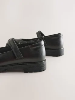 Matt Black Standard Fit (F) School Leather Chunky Mary Jane Shoes