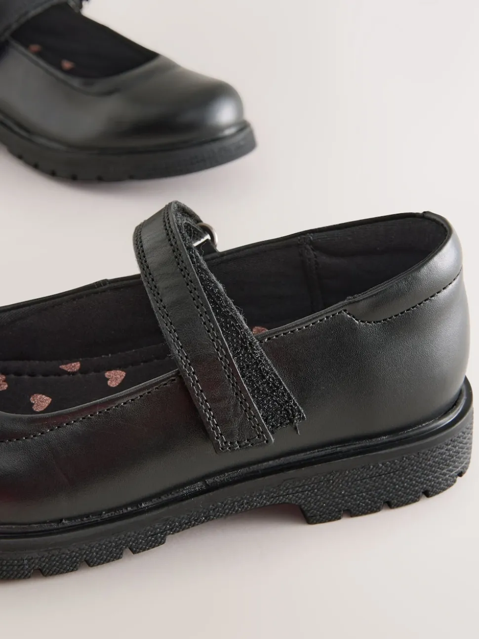 Matt Black Standard Fit (F) School Leather Chunky Mary Jane Shoes