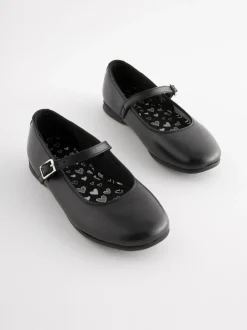Matt Black Standard Fit (F) Leather Mary Jane School Shoes
