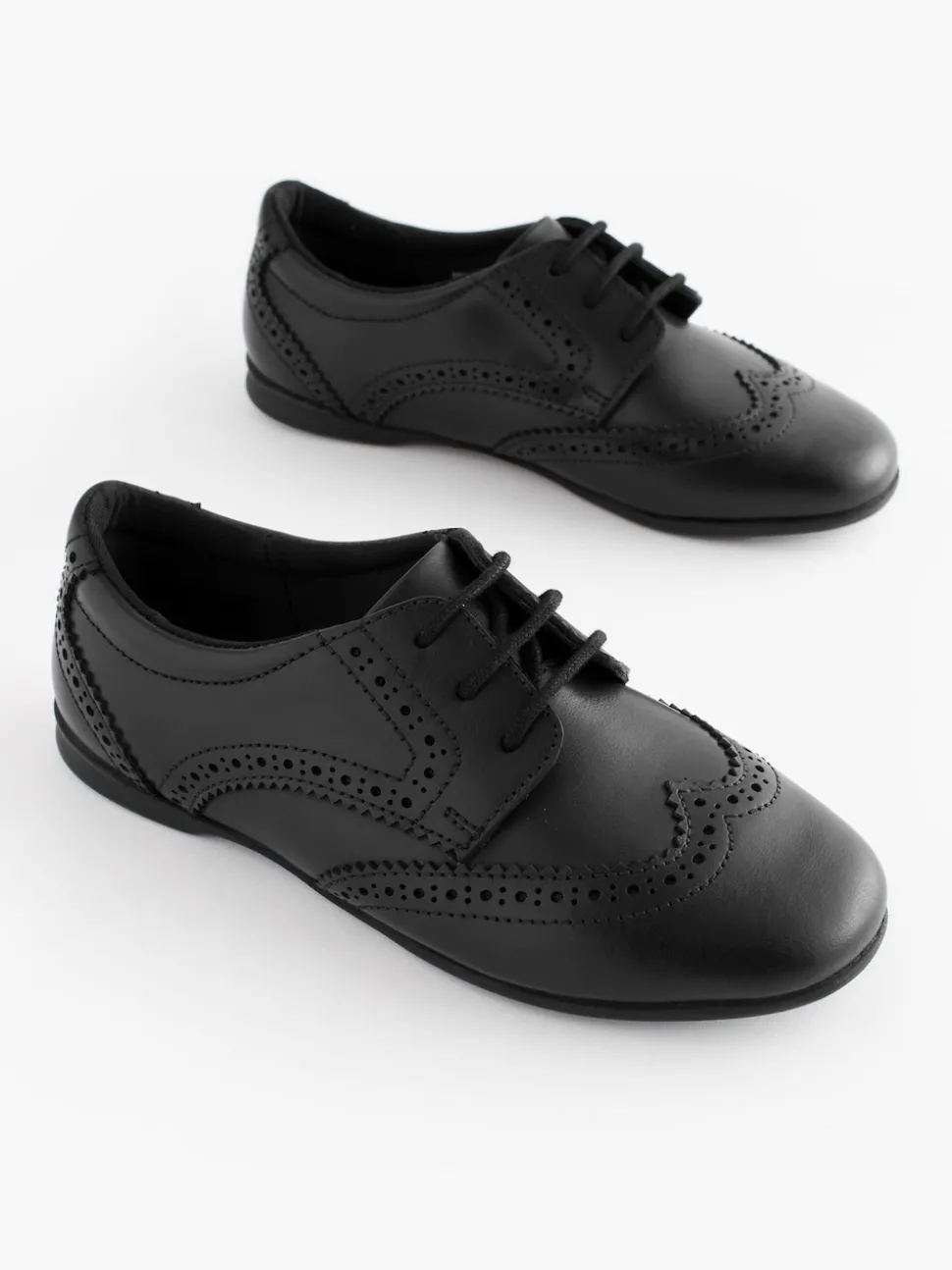 Matt Black Standard Fit (F) Leather Brogue Lace-Up School Shoes