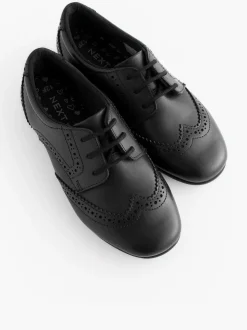 Matt Black Standard Fit (F) Leather Brogue Lace-Up School Shoes