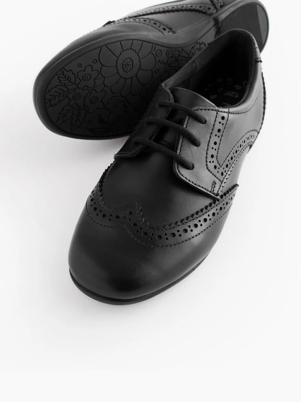 Matt Black Standard Fit (F) Leather Brogue Lace-Up School Shoes