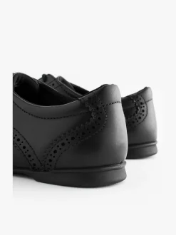 Matt Black Standard Fit (F) Leather Brogue Lace-Up School Shoes