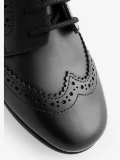 Matt Black Standard Fit (F) Leather Brogue Lace-Up School Shoes