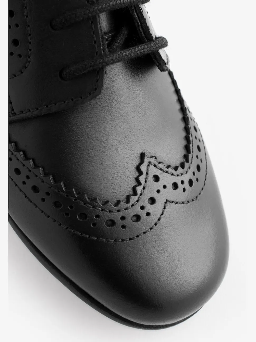 Matt Black Standard Fit (F) Leather Brogue Lace-Up School Shoes