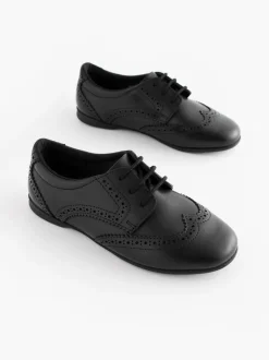 Matt Black Wide Fit (G) Leather Brogue Lace-Up School Shoes