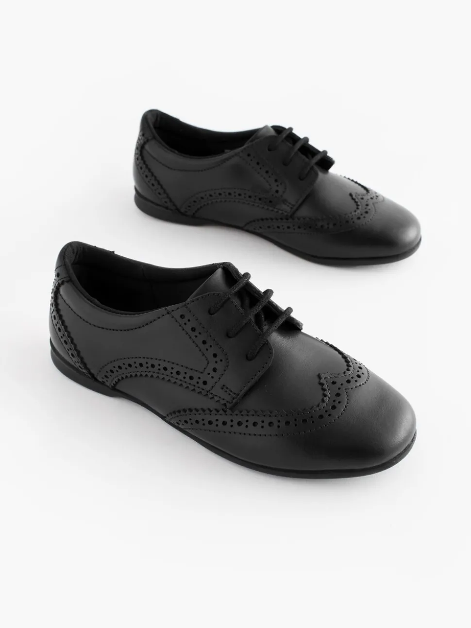 Matt Black Wide Fit (G) Leather Brogue Lace-Up School Shoes