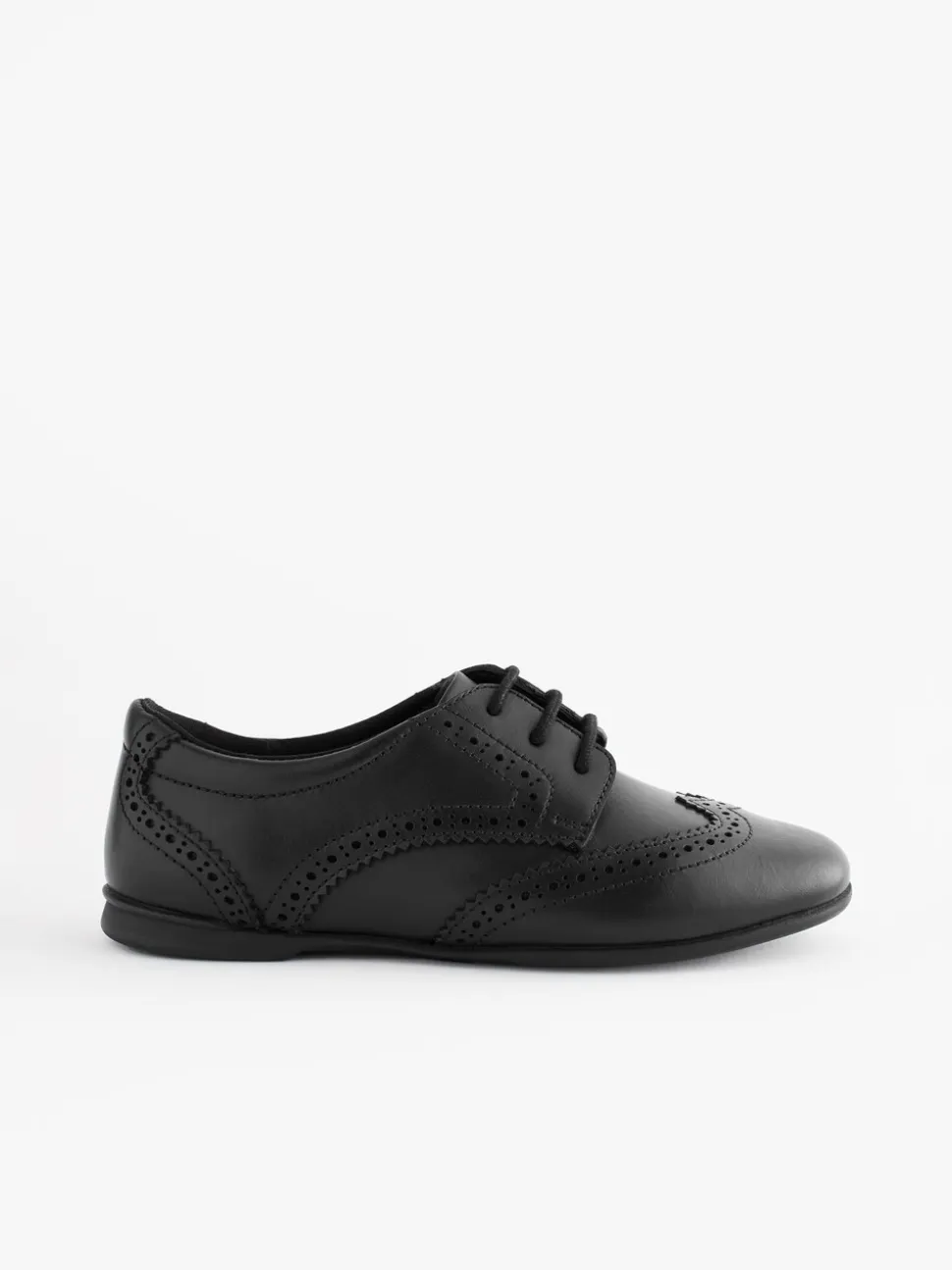 Matt Black Wide Fit (G) Leather Brogue Lace-Up School Shoes